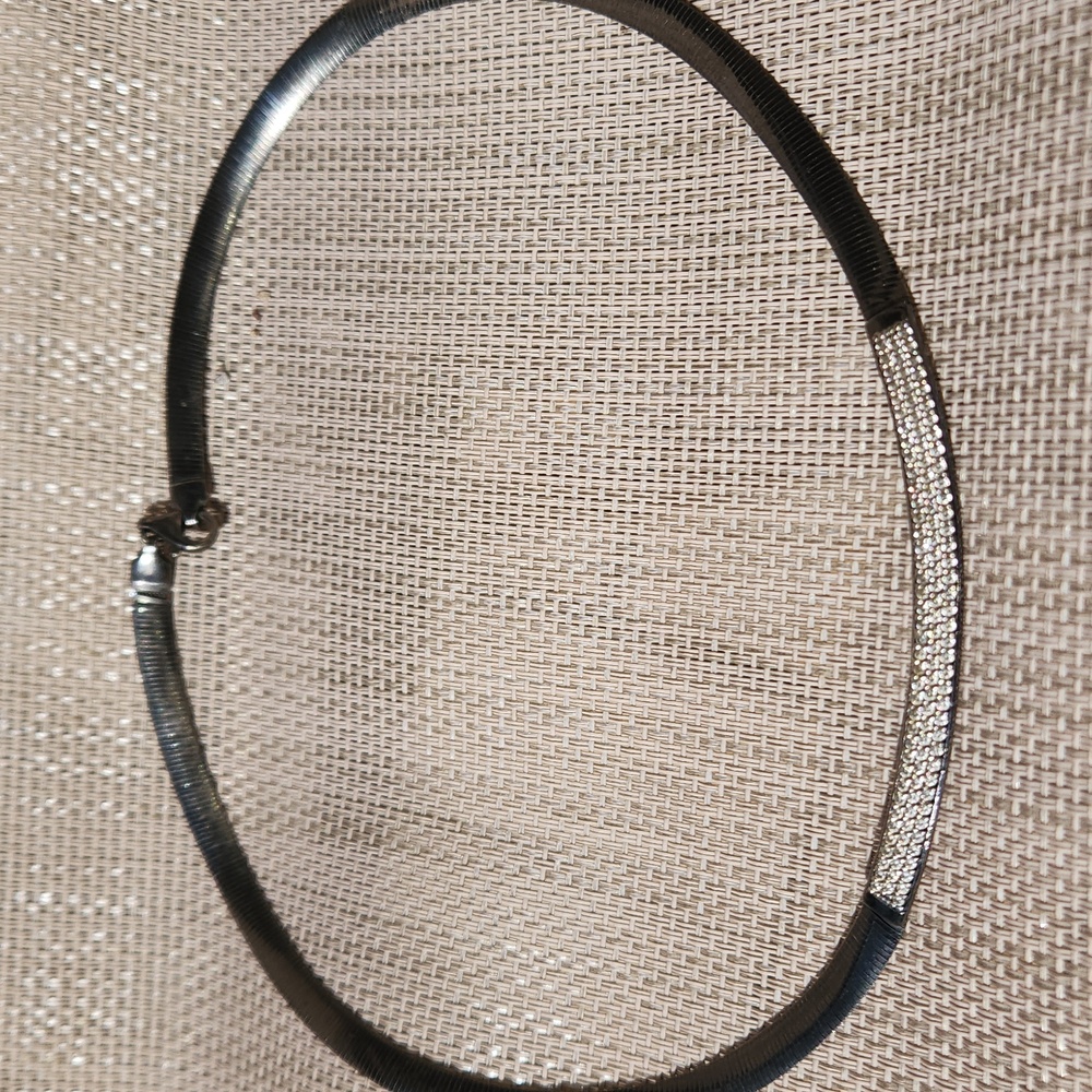 Elegant Black Enamel and Sterling Silver Necklace